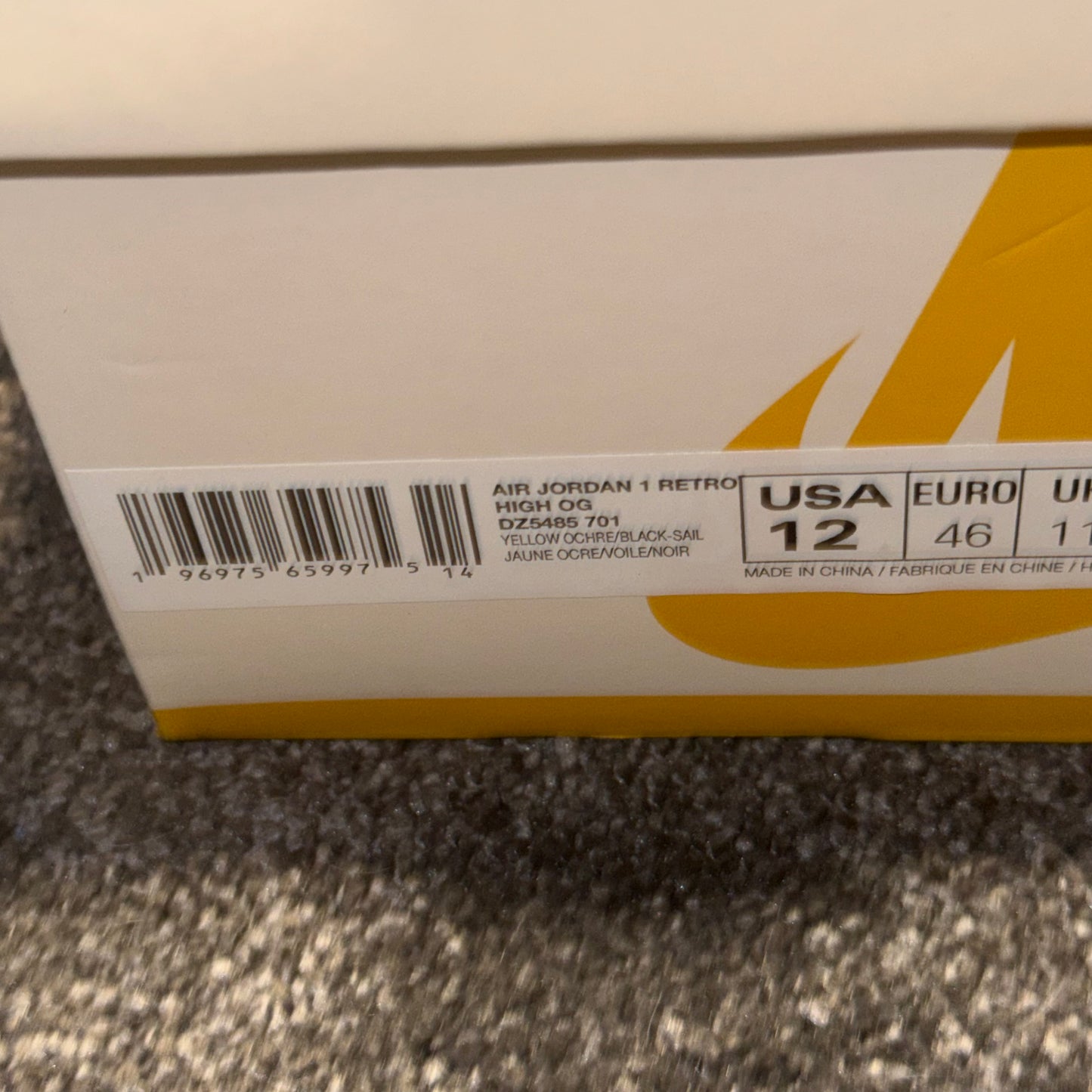 Jordan 1 Retro High OG Yellow Ochre 12M Brand New Authentic