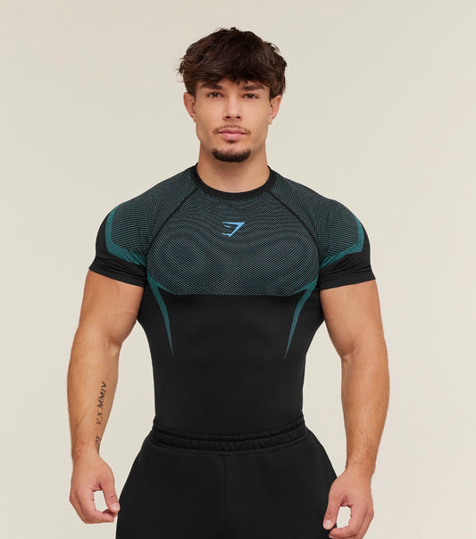 Gymshark Onyx 5.0 Seamless T-Shirt - Black/Brand Blue Medium INHAND