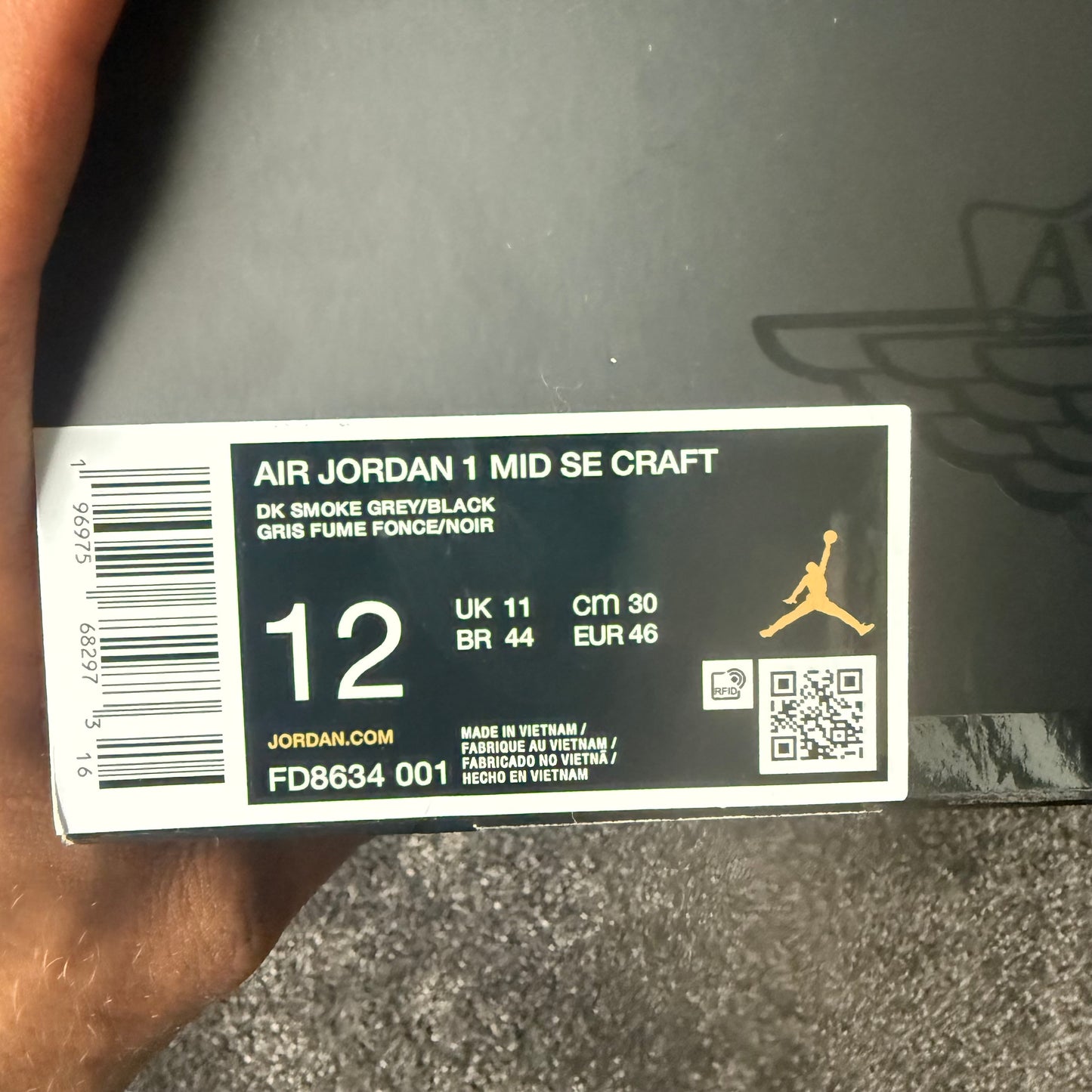 Jordan 1 Mid Se Craft Dark Smoke Red 12M Brand New Authentic