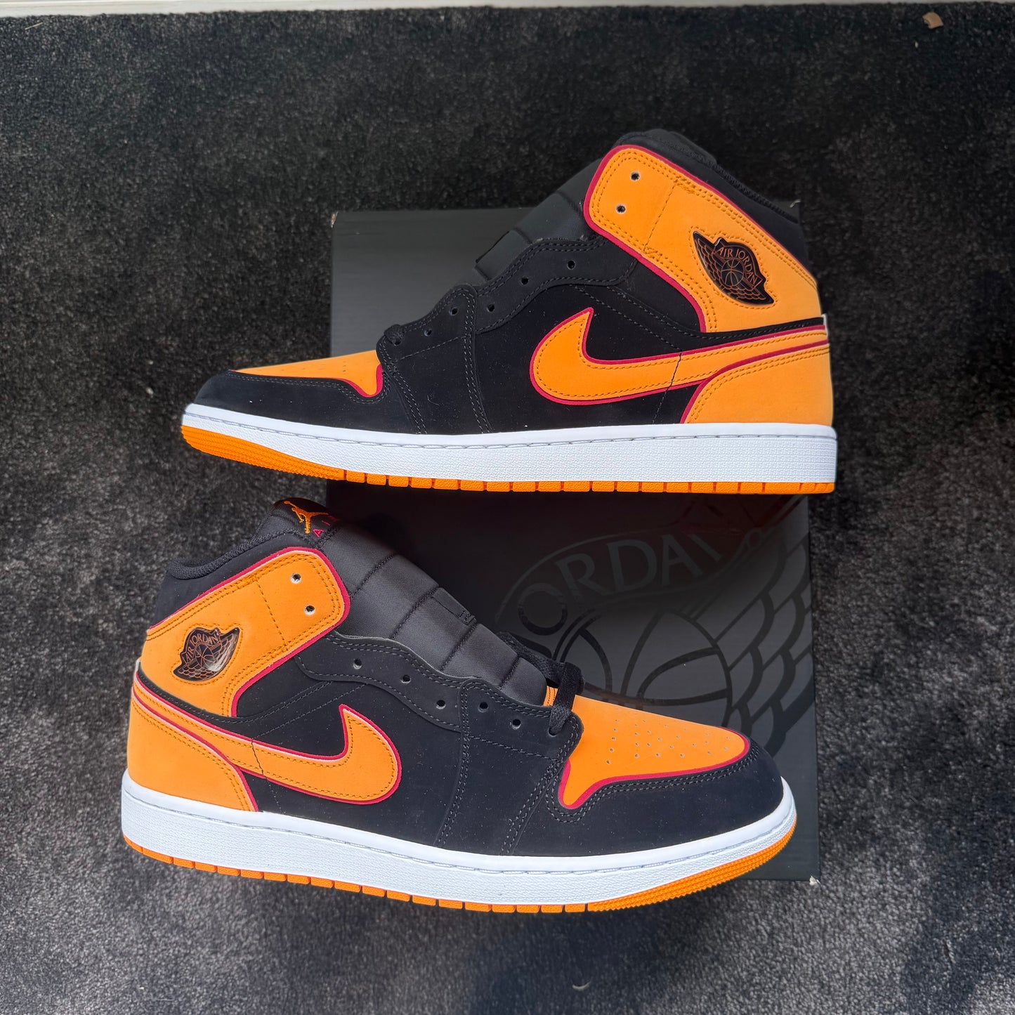 Jordan 1 Mid Fat Tongue Black Orange 12M Brand New Authentic