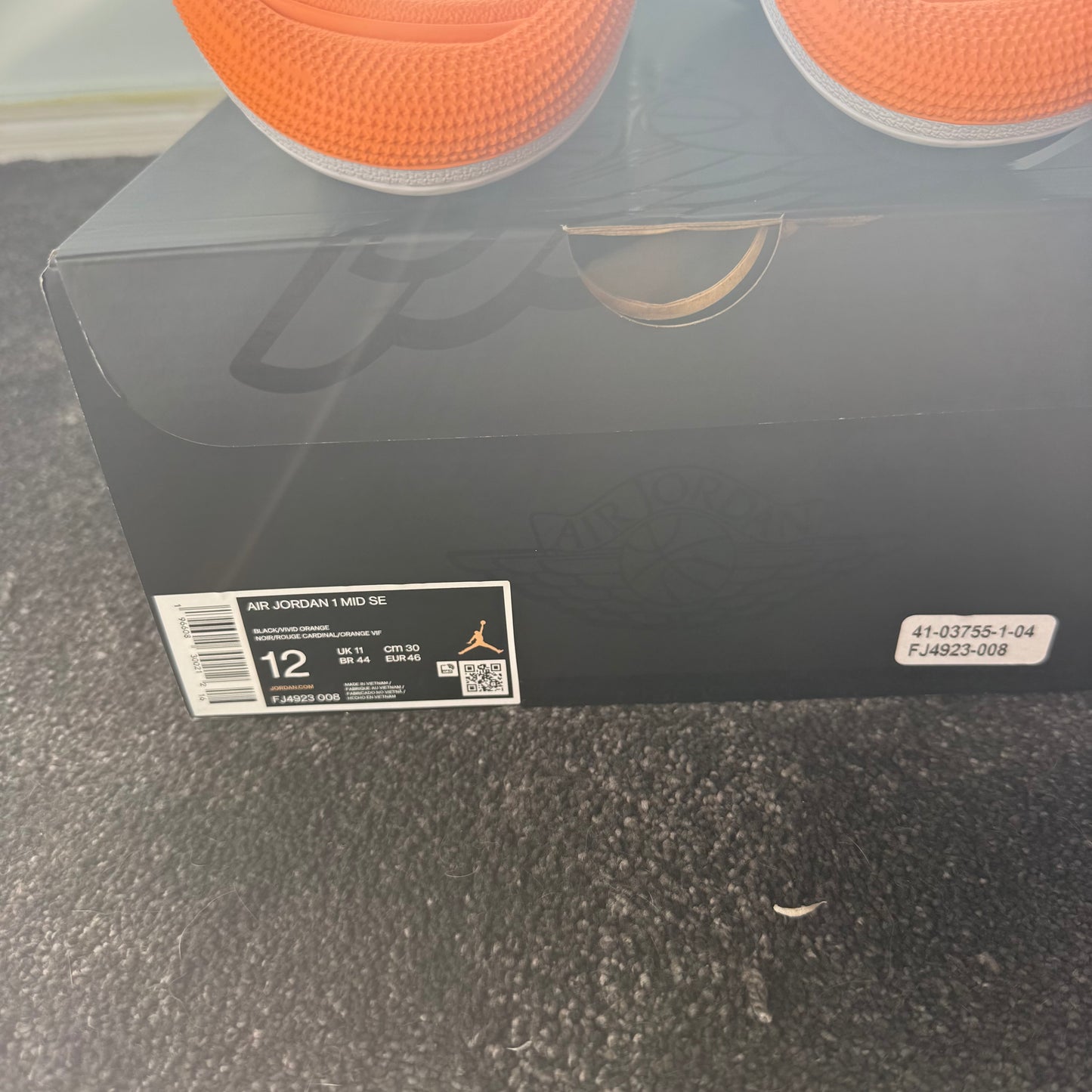 Jordan 1 Mid Fat Tongue Black Orange 12M Brand New Authentic