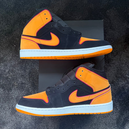 Jordan 1 Mid Fat Tongue Black Orange 12M Brand New Authentic