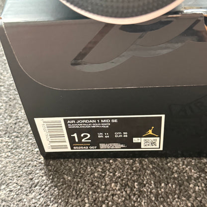 Jordan 1 mid Patent Black White Gold 12M Brand New Authentic