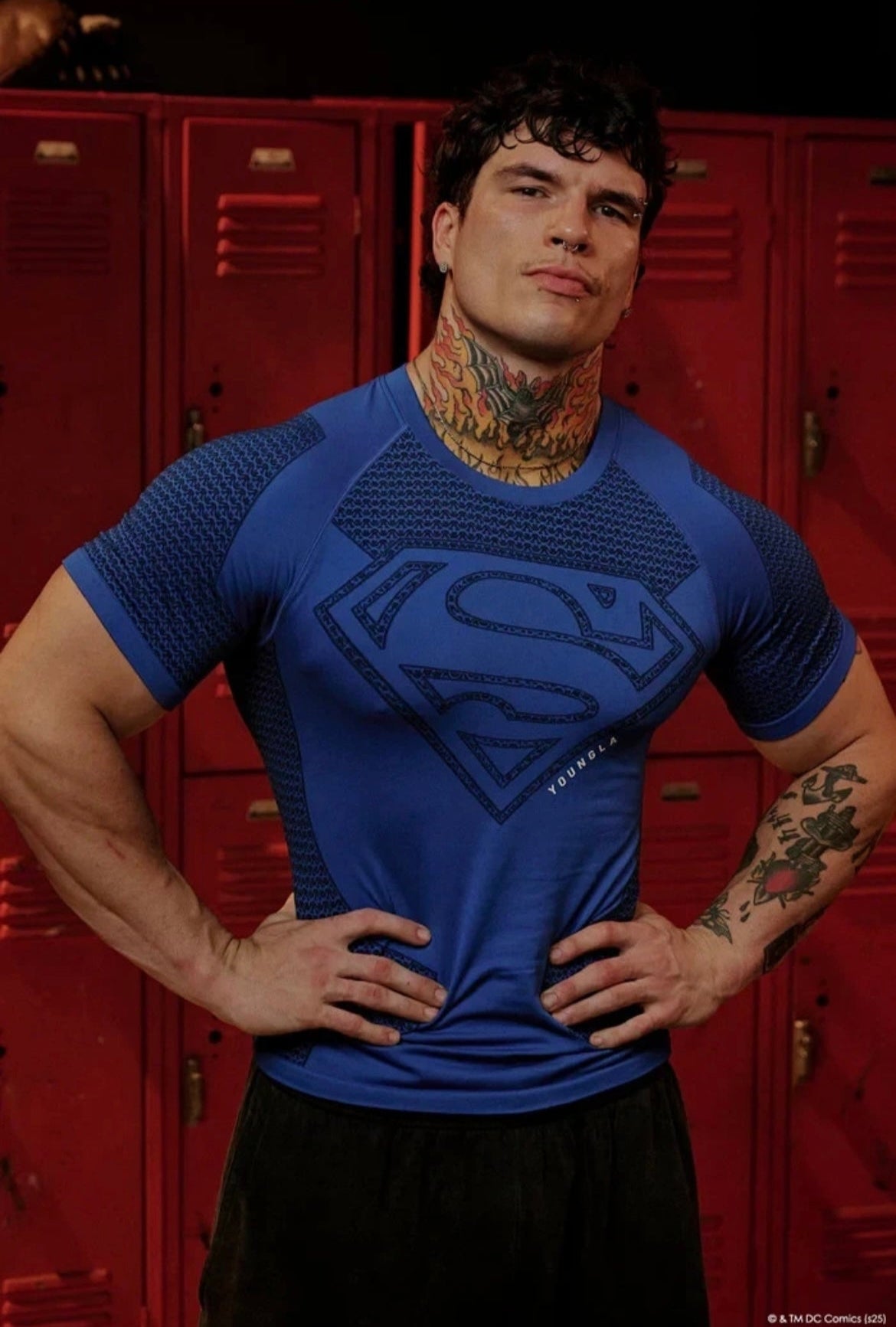 Youngla SUPERMAN COMPRESSION GYM TEE 4117 BLUE MEDIUM