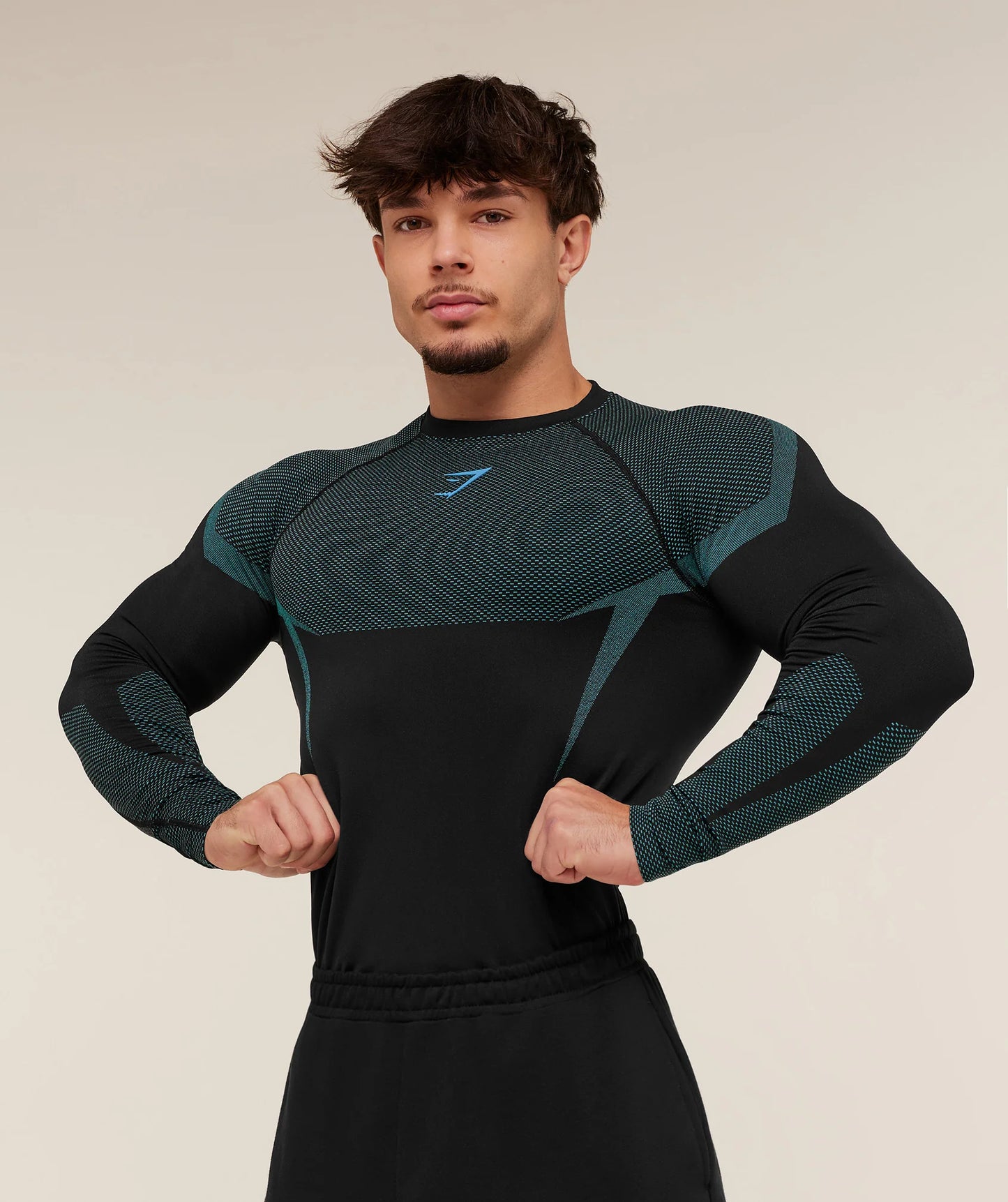 Gymshark Onyx 5.0 Seamless Long Sleeve T-Shirt - Black/Brand Blue Medium INHAND
