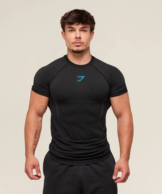 Gymshark Onyx 5.0 Seamless T-Shirt - Black /Onyx Grey Extra Large INHAND